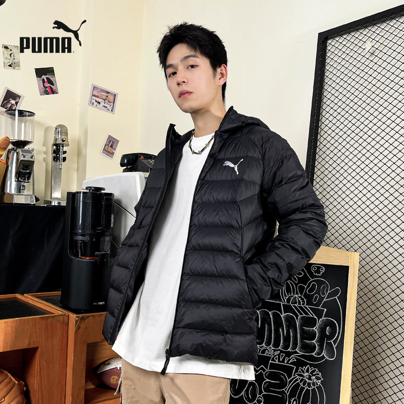 彪马男装连帽轻薄羽绒服冬季运动夹克外套672393黑色保暖时尚