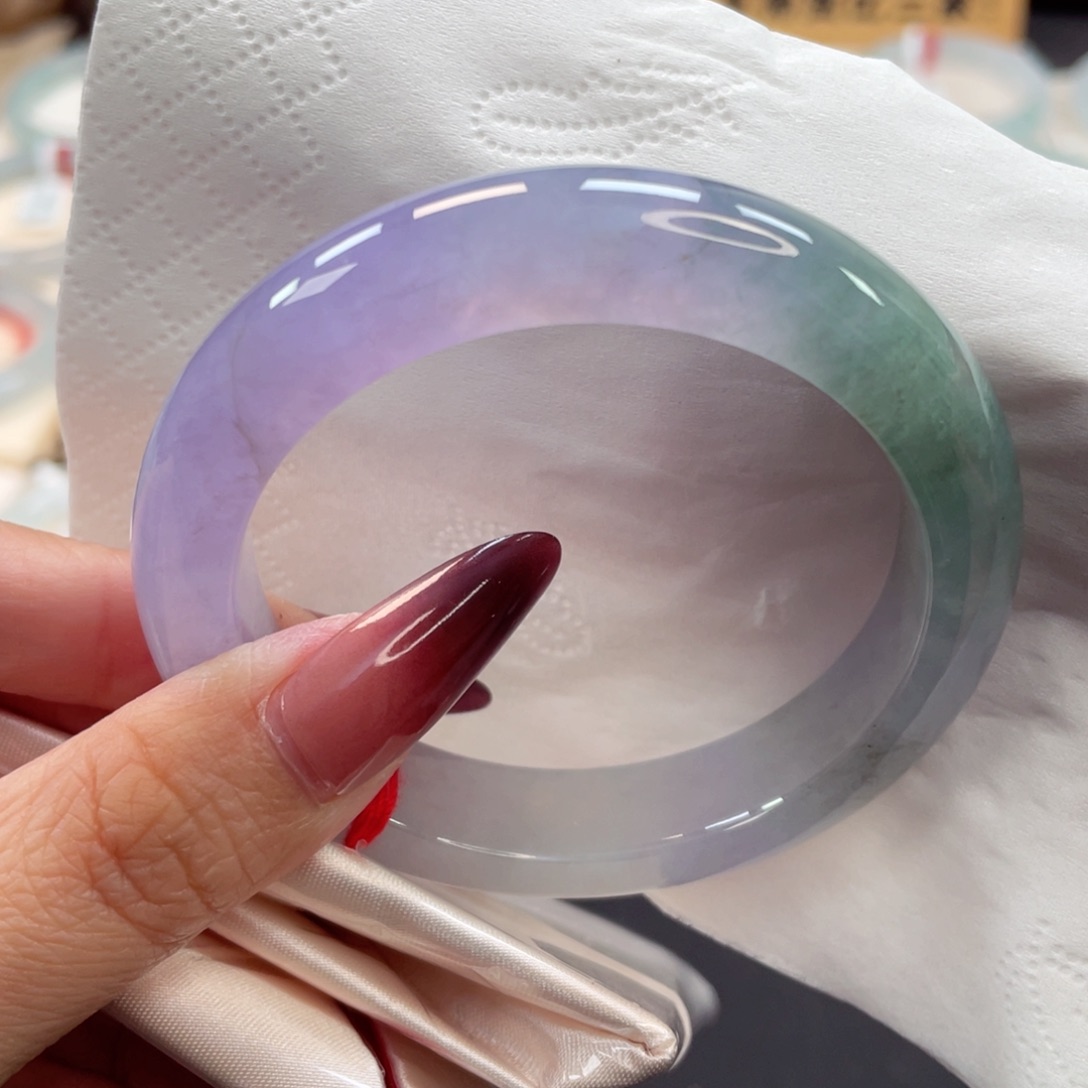 未镶嵌手镯翡翠51号54.5冰春彩微瑕大漏