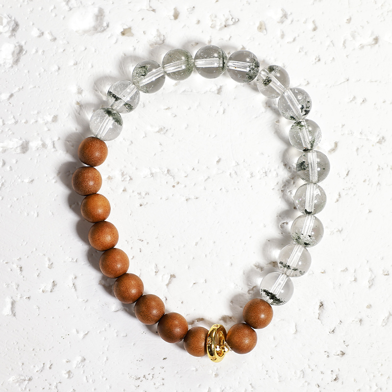 天然水晶老山檀18K金绿幽灵