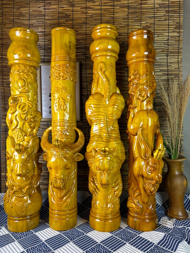 云贵川手工实木雕刻十二生肖款式烟筒水烟筒黄金樟木大叶楠