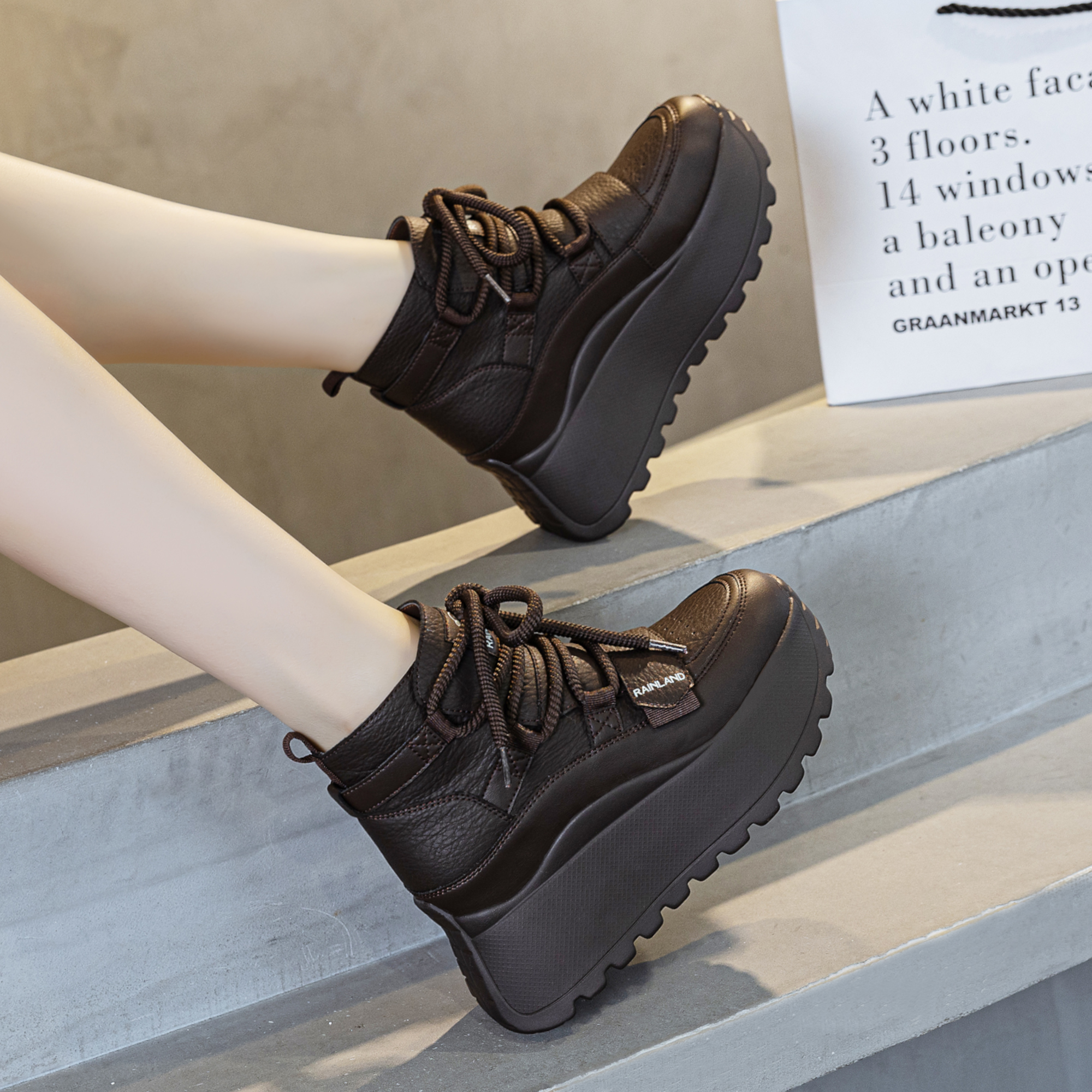 雨土2025秋冬高帮鞋休闲运动鞋女时尚厚底增高老爹鞋狂欢季好物