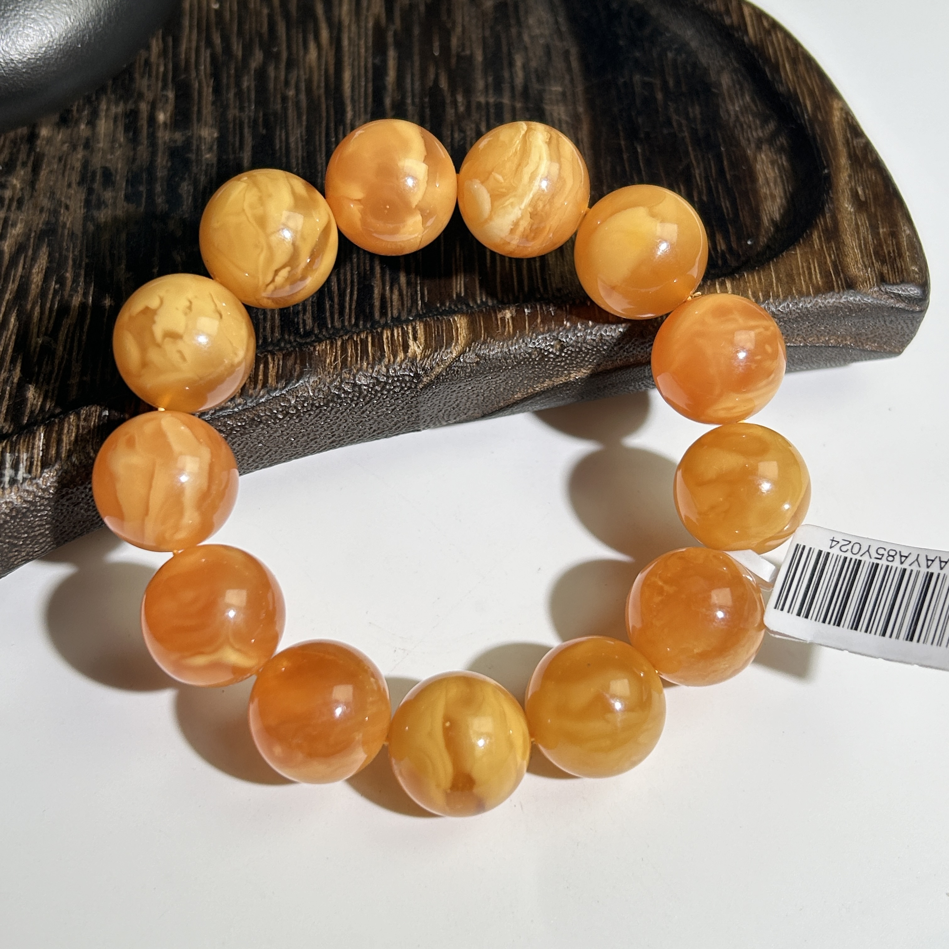 【一物一拍】天然原矿琥珀蜜蜡单圈老蜜蜡妖花圆珠手串17mm+