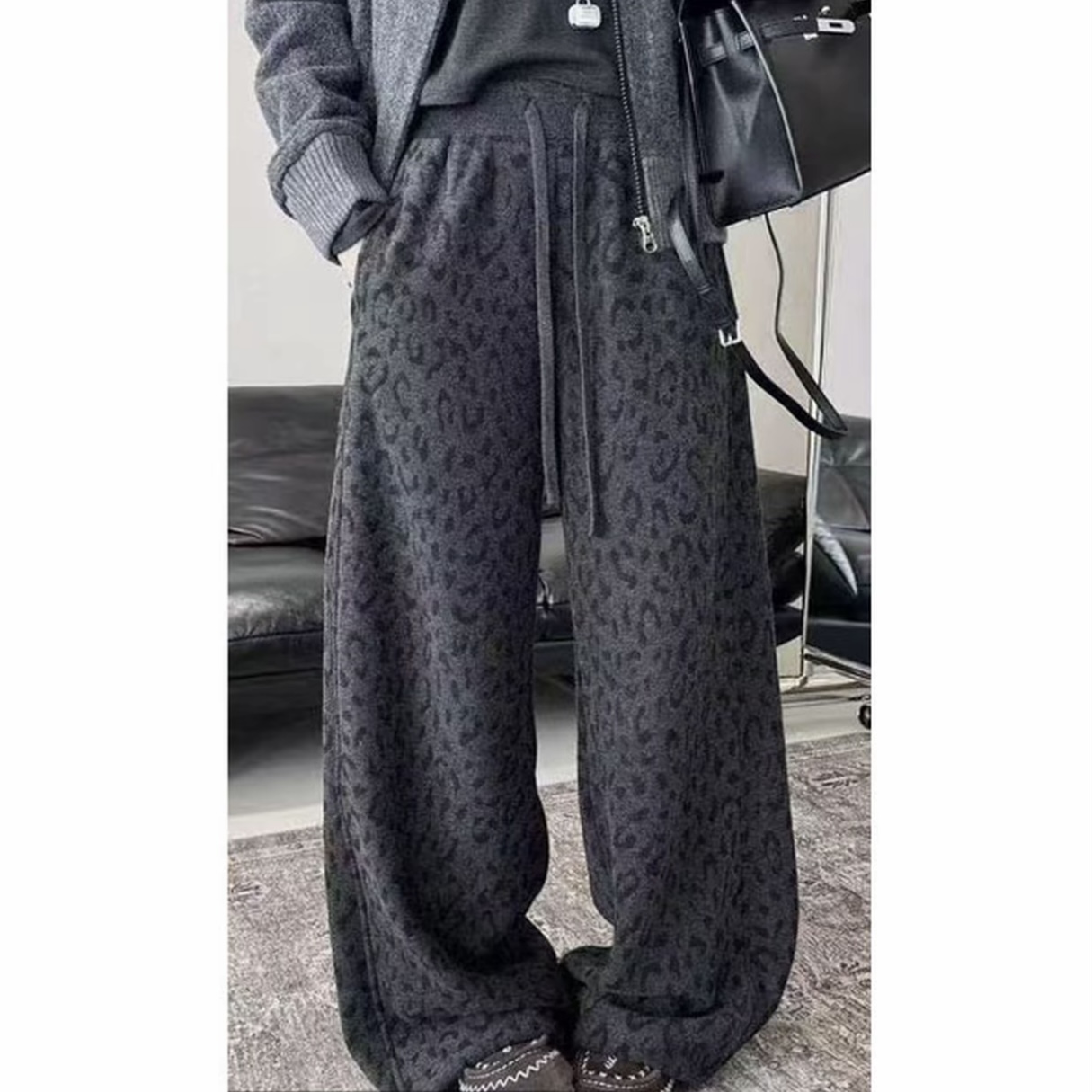 豹纹时尚休闲高级感显瘦加绒慵懒风大长腿豹纹裤