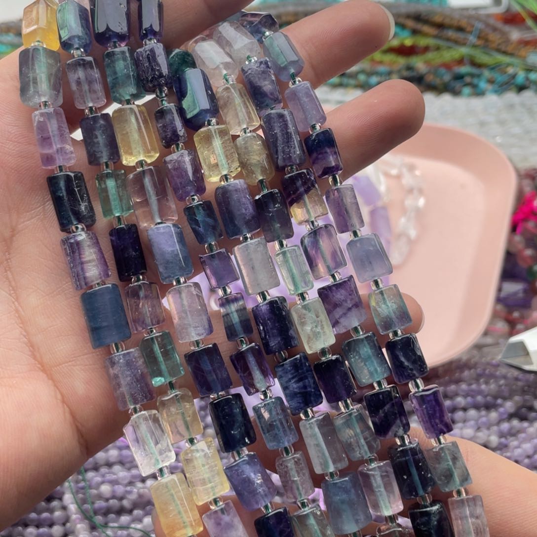 玛瑙/玉髓未镶嵌珠宝半成品一条装8*12mm千层莹石管珠