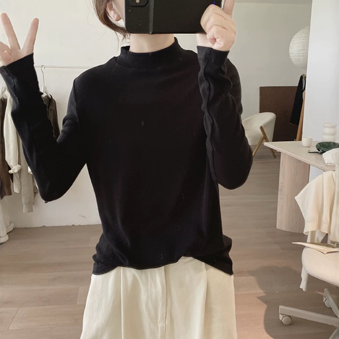 半高领磨毛纯色打底衫A534