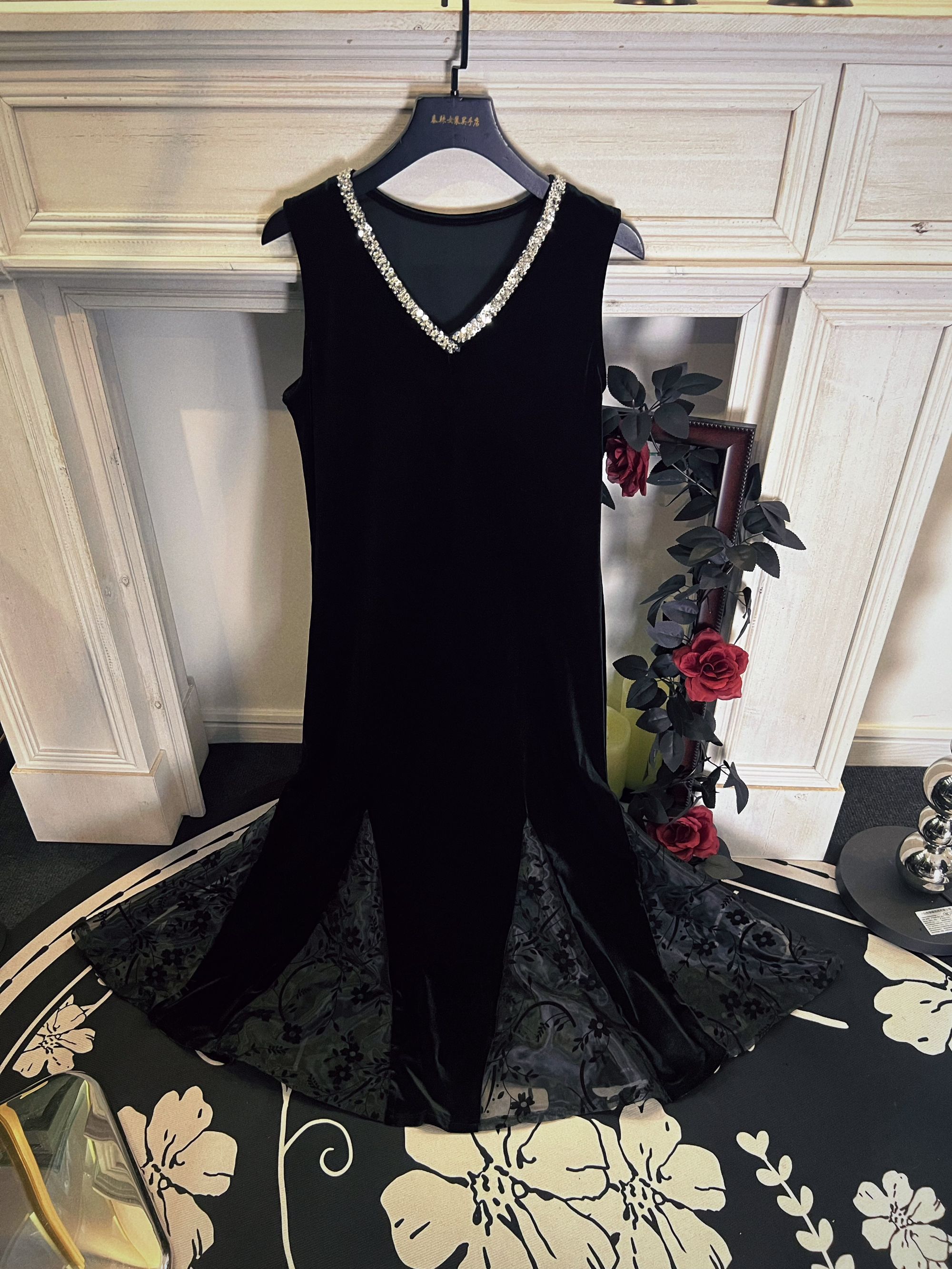 （奥黛丽）法式优雅小重工 蕾丝拼接连衣裙女大裙摆设计感长裙1042#