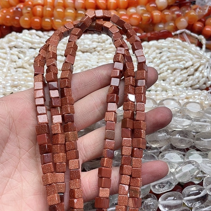 玛瑙/玉髓珠宝半成品未镶嵌一条6mm金沙方糖