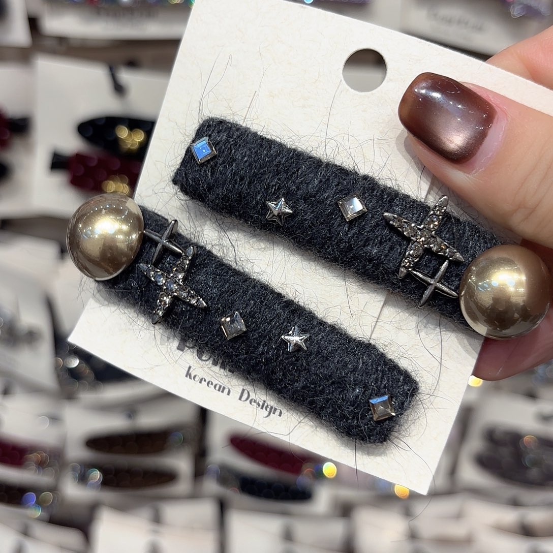 布艺铁合金灰色珠珠一对