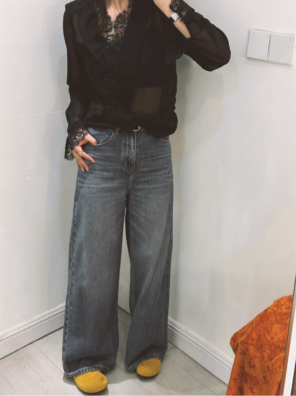 21号）春款阔腿高腰水洗牛仔裤显瘦百搭不贴腿