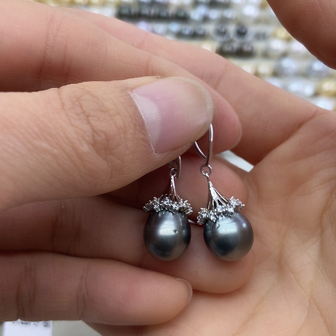 耳饰银S925镶嵌海水珍珠