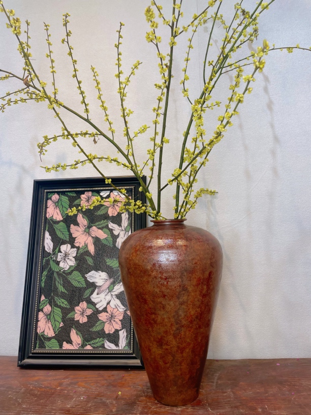 手工落地花器红色复古高43口7.5