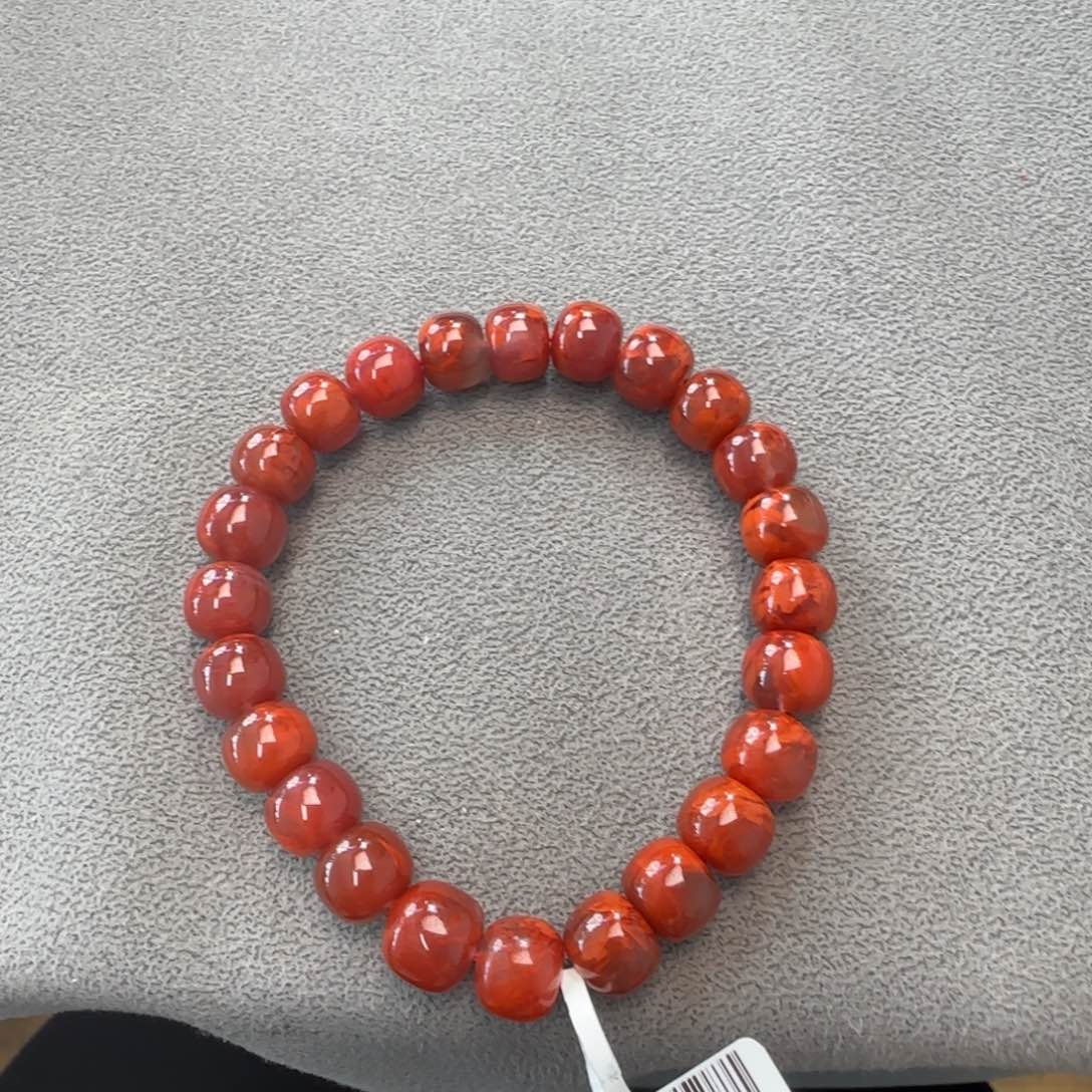 南红玛瑙手串未镶嵌瓦西玫红火焰纹9mm老型单圈