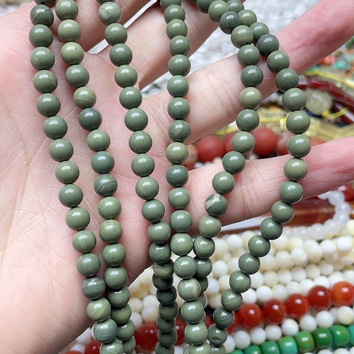 玛瑙/玉髓合金珠宝半成品一条6mm牛油果