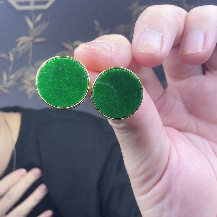 翡翠耳饰银S925镶嵌特价 有石纹 微瑕