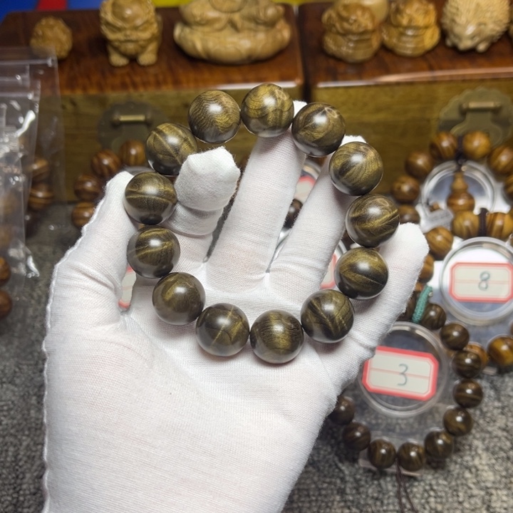 楠木（金丝楠）手串/手链阴沉绿闪电1.8