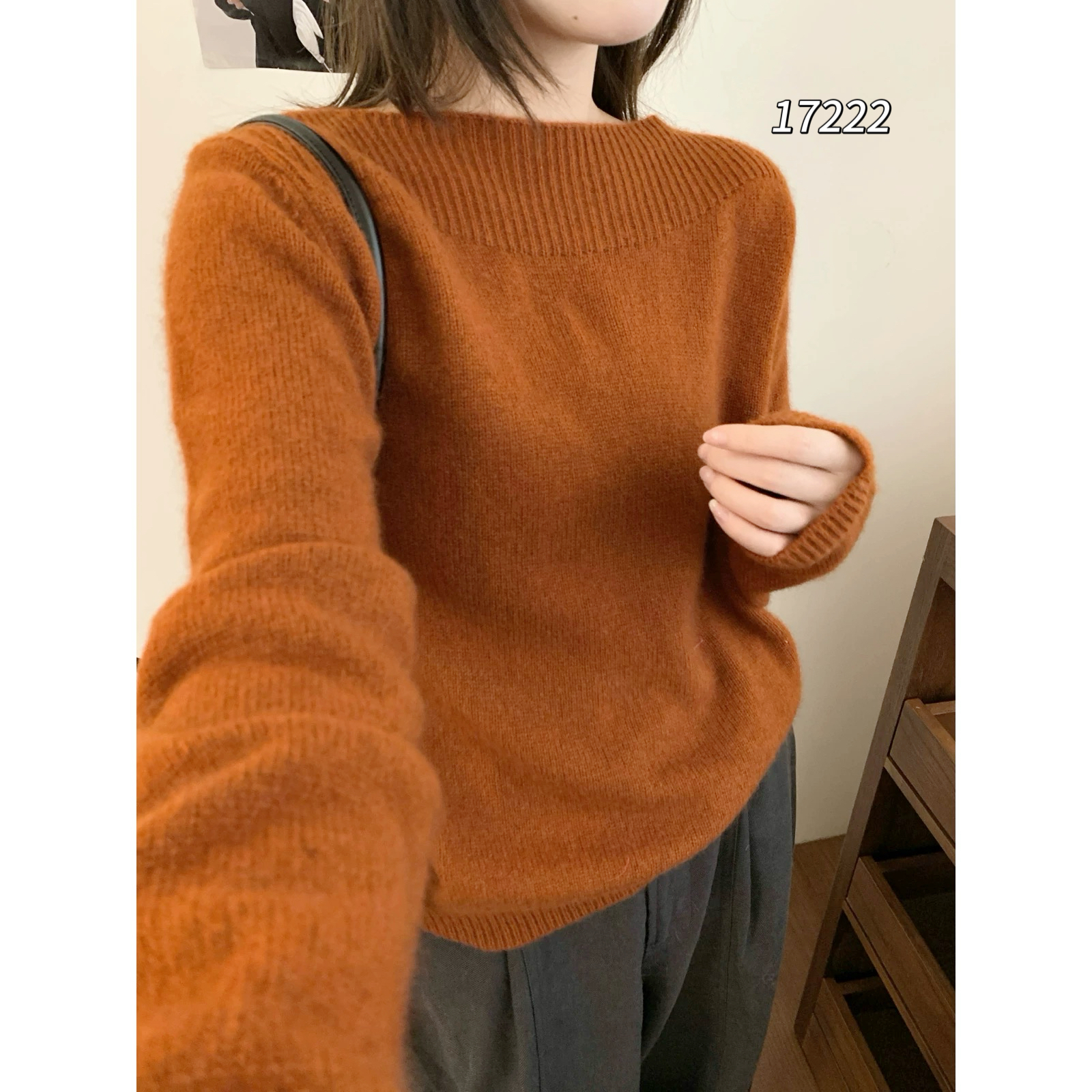 17222 WANGDAN（部分无水洗唛，介意慎拍)净版一字领长袖针织衫