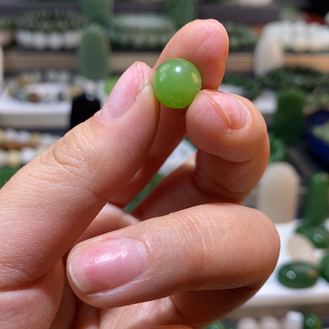 和田玉单珠未镶嵌橙*卡10翠青单珠