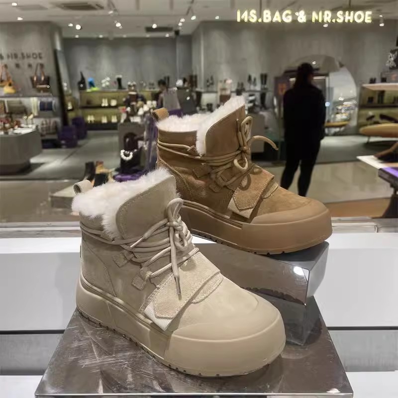 2024冬新款厚底雪地靴女靴冬季保暖加绒棉鞋羊毛靴子A4F1