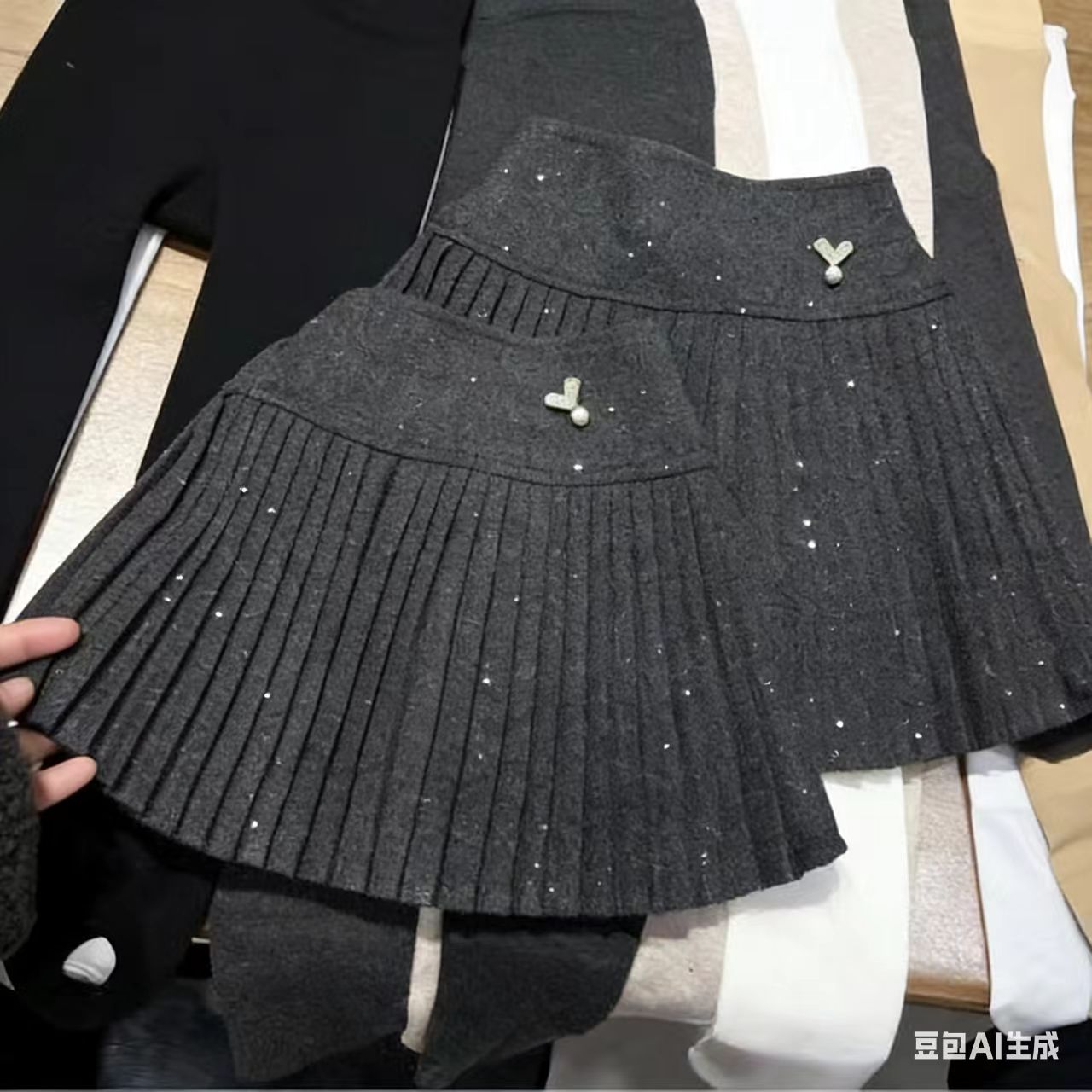 8812-女童闪银针织百褶裙秋冬新款儿童洋气亮片半身裙中大童百搭