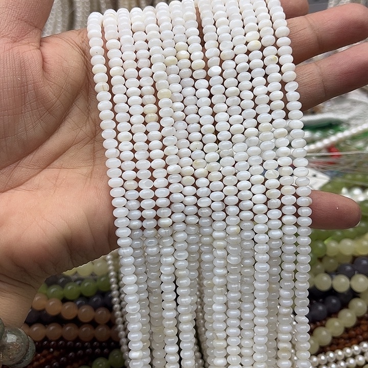 玛瑙/玉髓未镶嵌珠宝半成品一条5/3mm左右白贝算盘珠