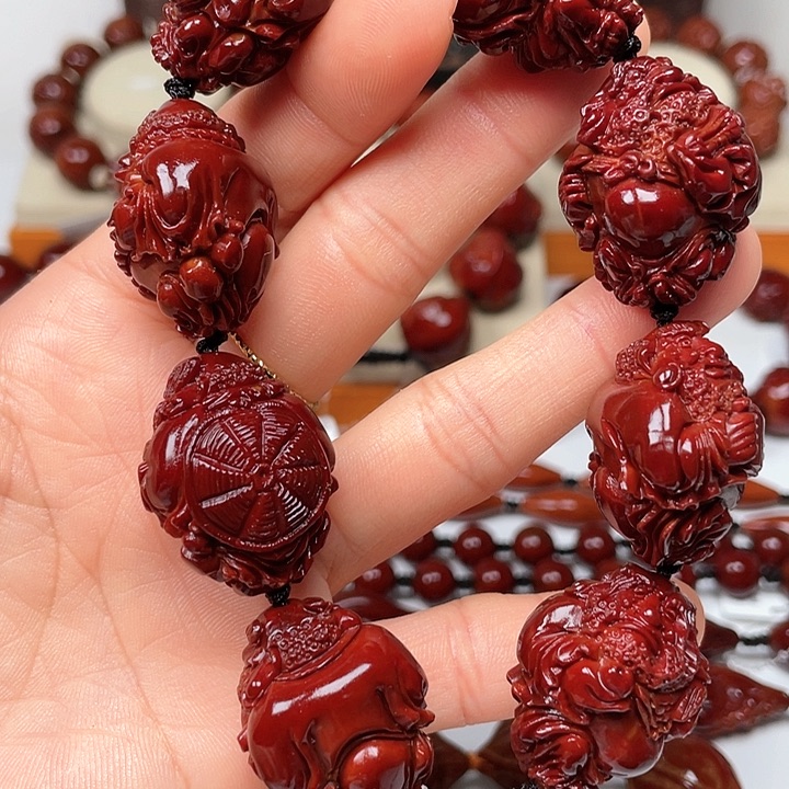 橄榄核手串比*人玉化达摩