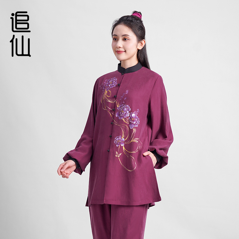 追仙新款春夏秋手绘比赛练功气功演出垂顺舒适柔软减龄两件套
