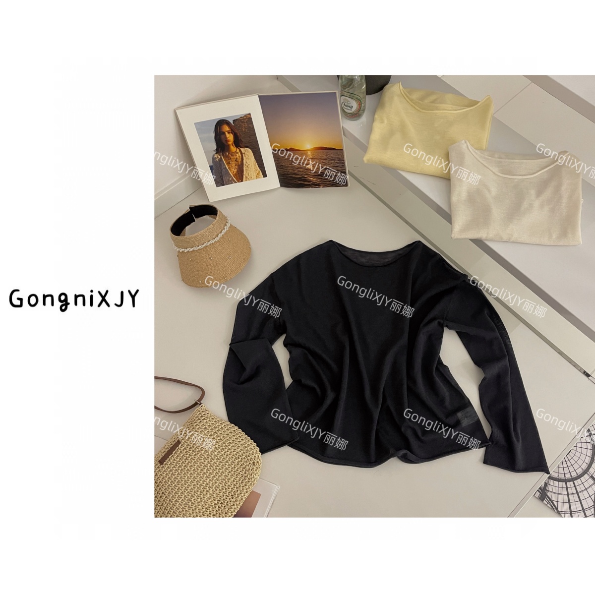 【LINA·GXY】三色大领口微透纯欲净版打底上衣