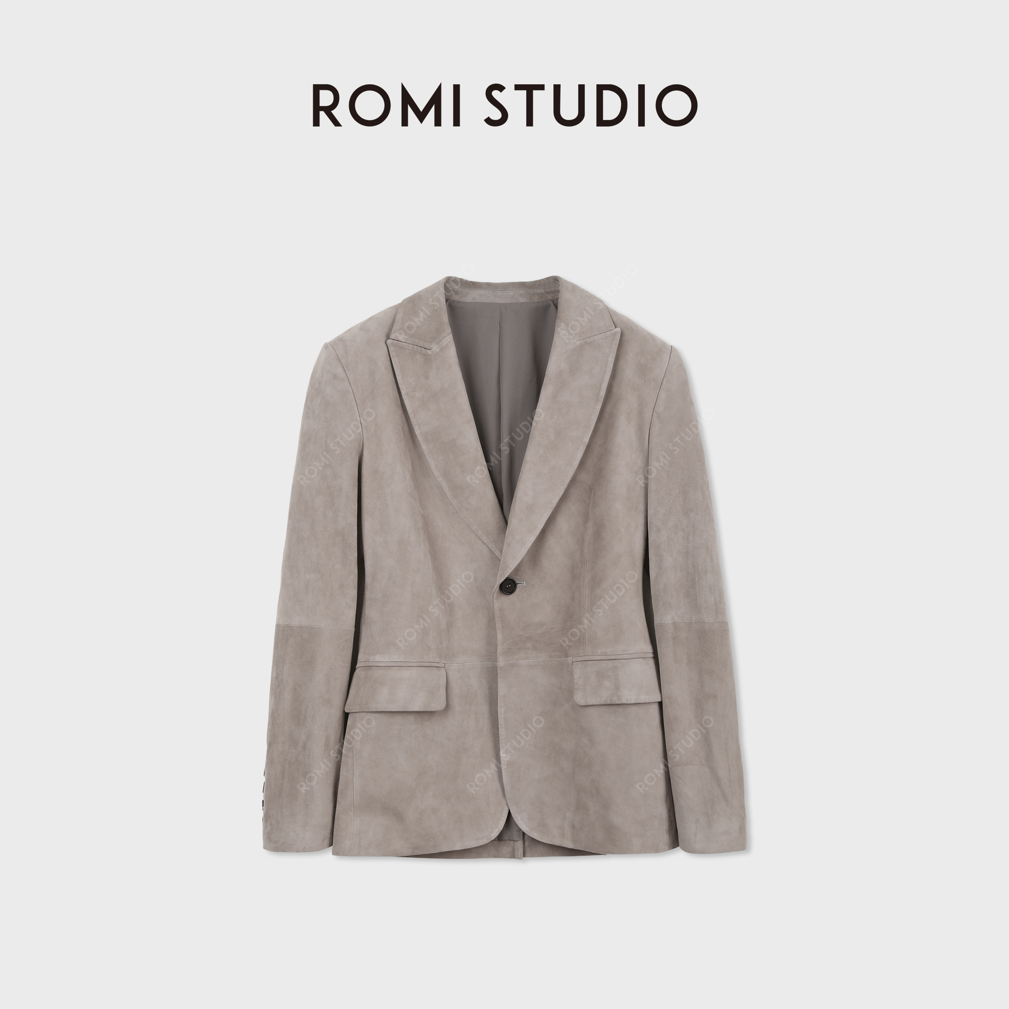 ROMI STUDIO“棕标系列”非洲混种小羊皮平驳领皮西装 RWCWWG6925商品图