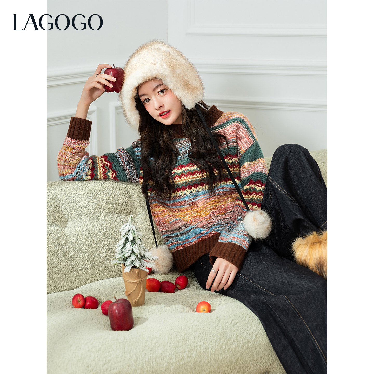 LAGOGO多彩波禧亨利领毛衣女拉谷谷2026年春新款毛衣PAMM47ZG01