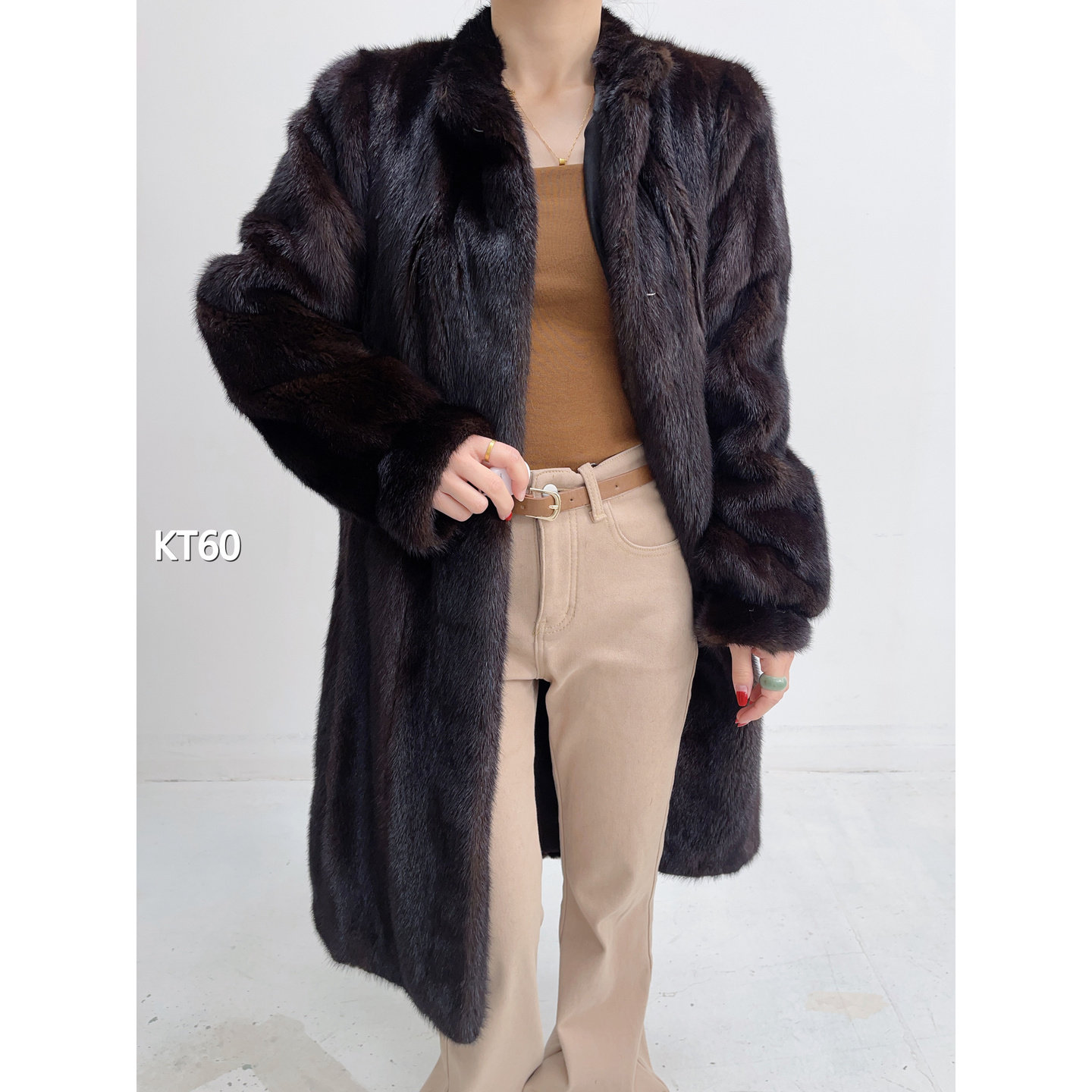 【KT60】XL 茶黑色长款全抽水貂（肩41胸114衣100袖61）42060