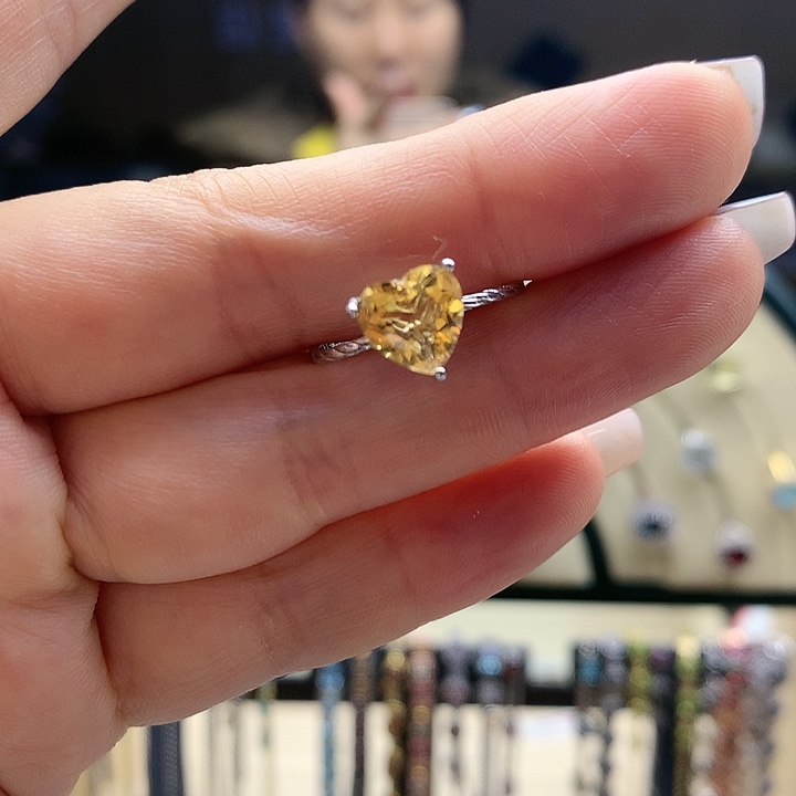 黄晶戒指银S925镶嵌纯天然