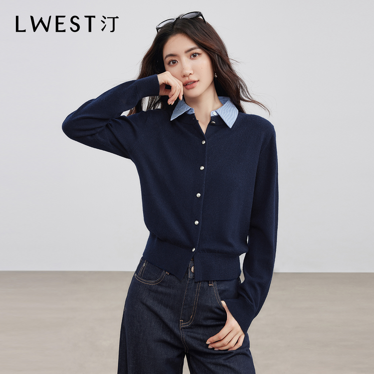 【林一专属】朗文斯汀撞色设计感衬衫领针织开衫DTYZ5509A09901