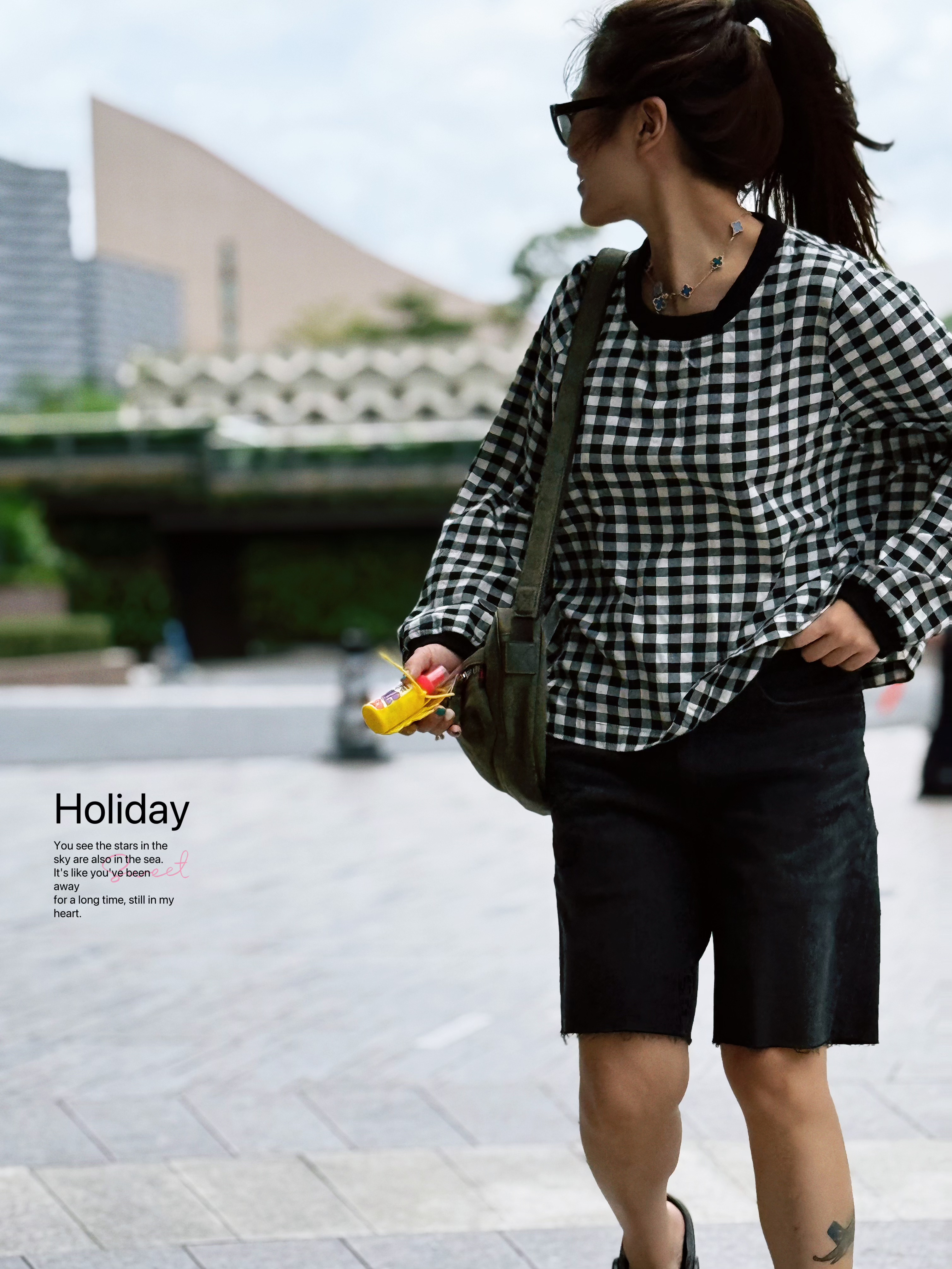 夏小朵 黑白格子长袖衬衫 时尚潮流简约休闲高级文艺宽松衬衫