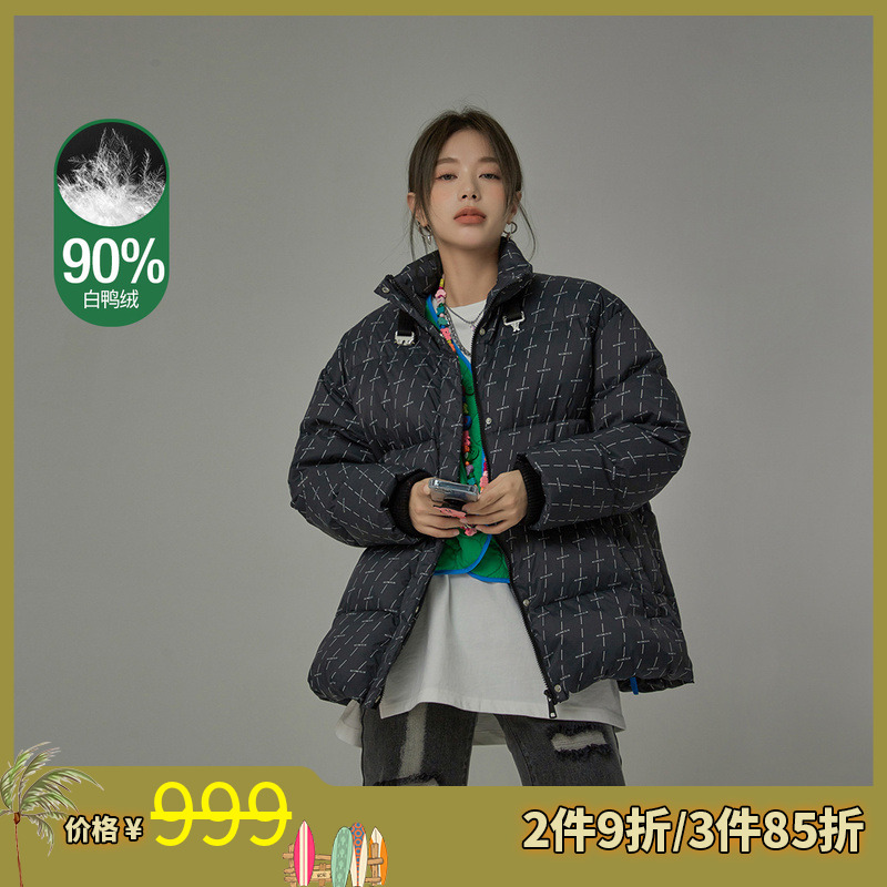 NO ONE ELSE美式复古女装冬季立领长袖休闲潮流黑90白鸭保暖羽服