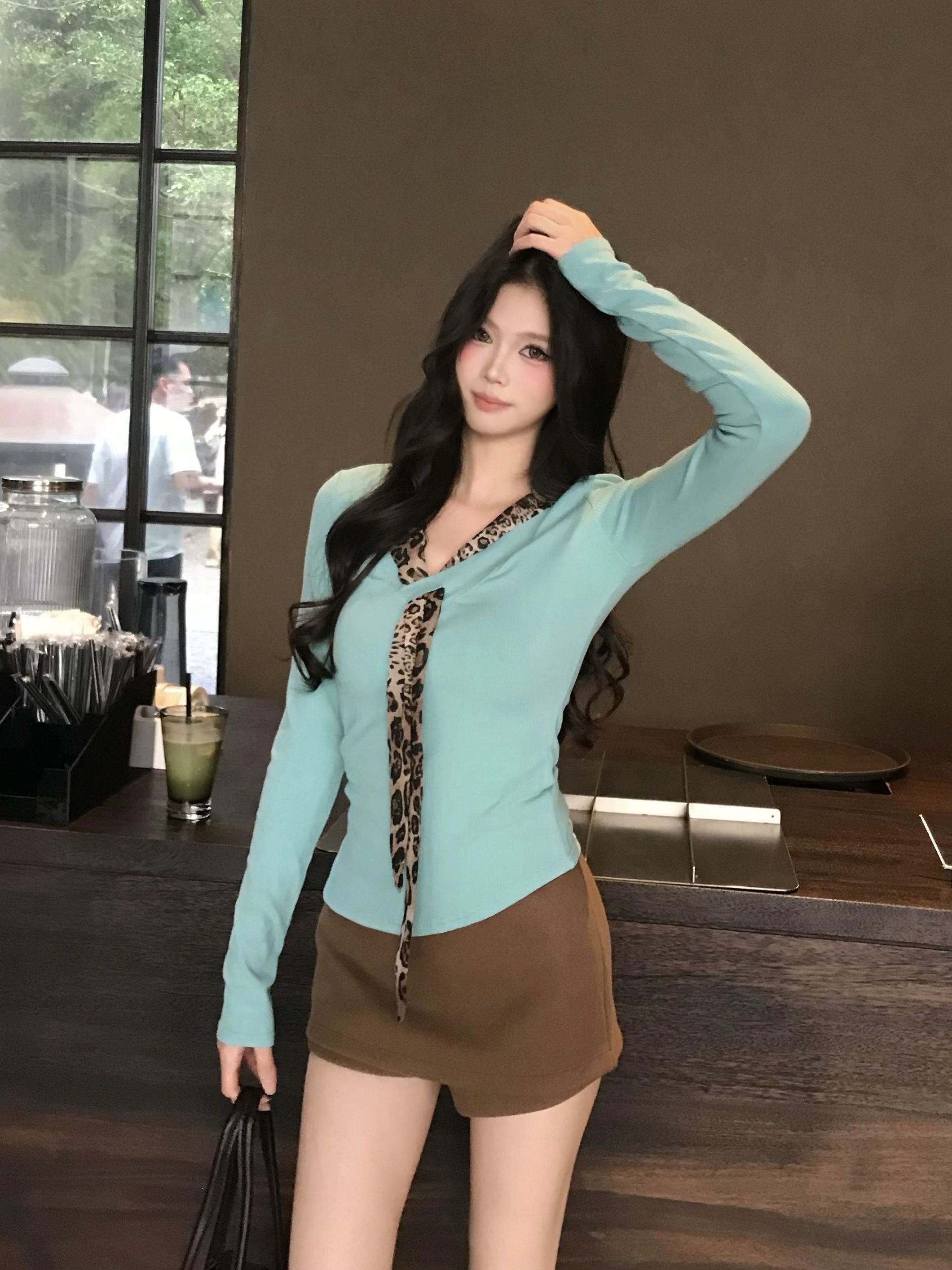 【运补6-8】韩系独特飘带拼接打底衫女秋冬内搭新款设计感小众上衣