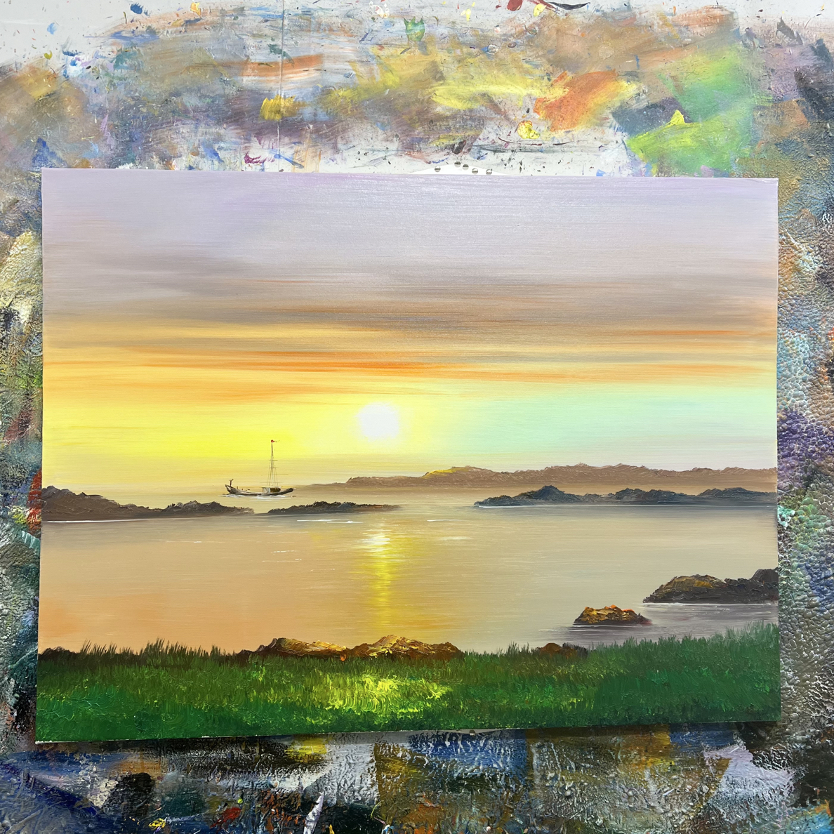 旭日东升挂画现代装饰画不含内框尺寸90.120cm