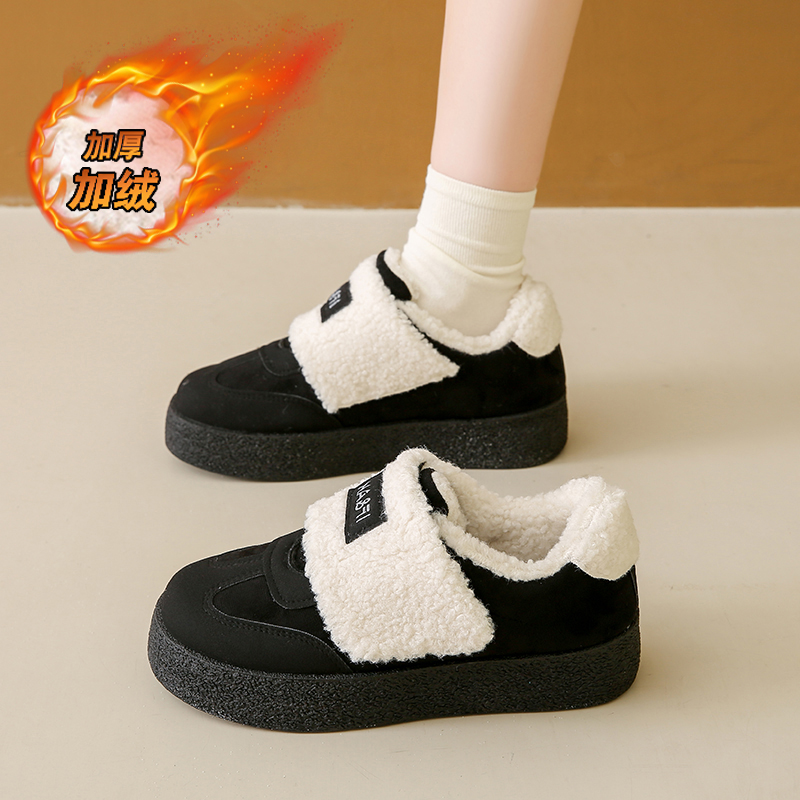 【加棉板鞋】女加绒板鞋厚底百搭休闲棉鞋毛毛鞋冬B067