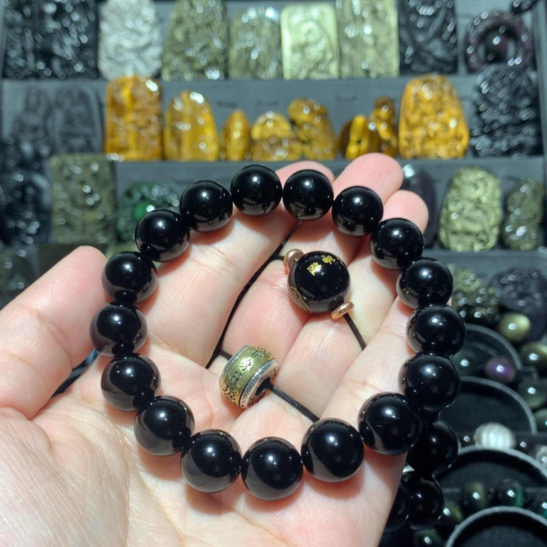 黑曜岩手串未镶嵌德**修定制