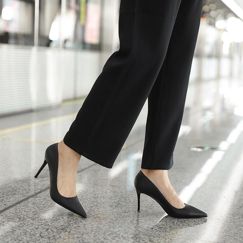 【首单直降】黑色工作鞋女鞋软底久站不累职业单鞋上班高跟鞋细跟