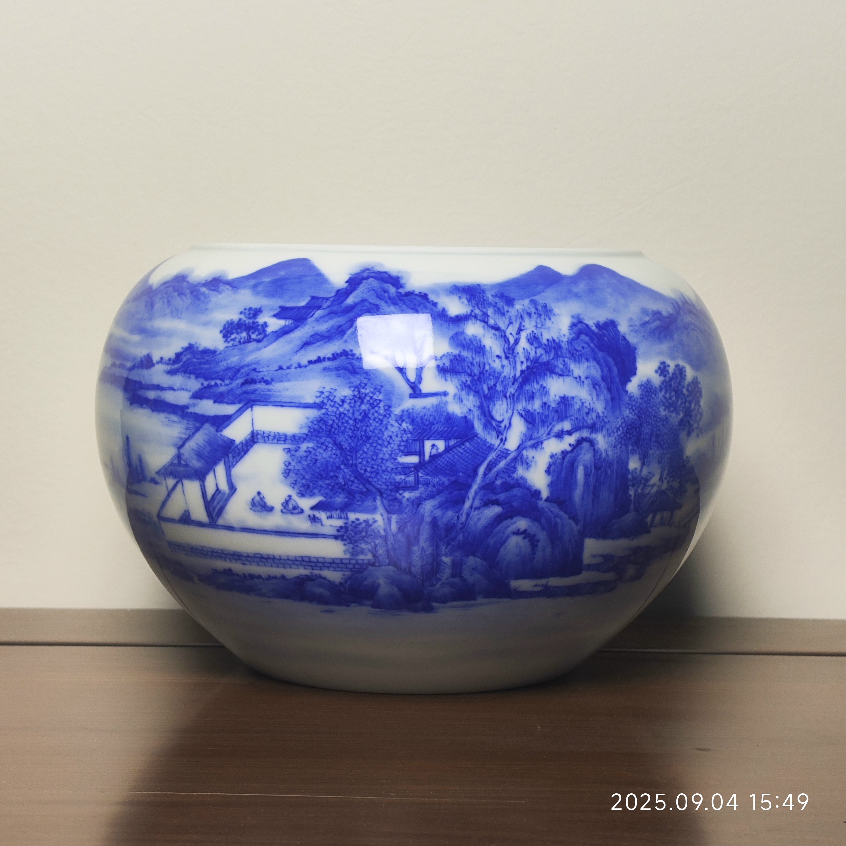 (歆蕴山房）全手工山水写意仿明大水洗手绘陶瓷