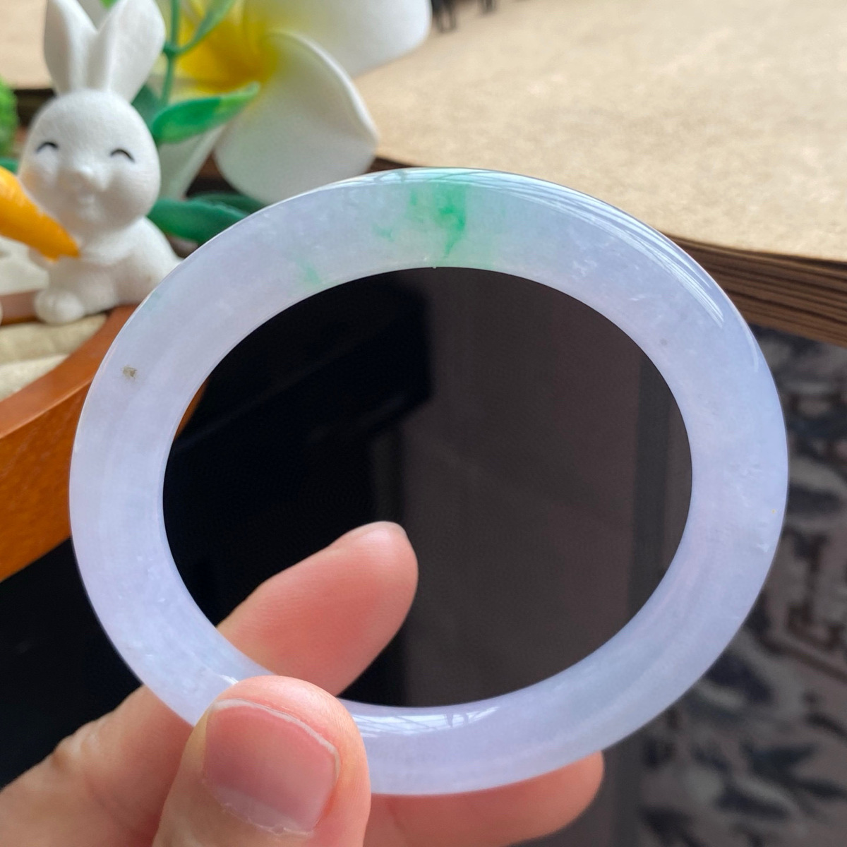 4.1批2563号翡翠手镯52.3-8.7冰飘阳绿淡紫圆条！清新又温柔！