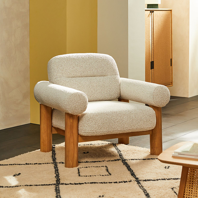 泡芙沙发椅全实木北欧奶油原木风家用阳台客厅可拆洗单人休闲沙发