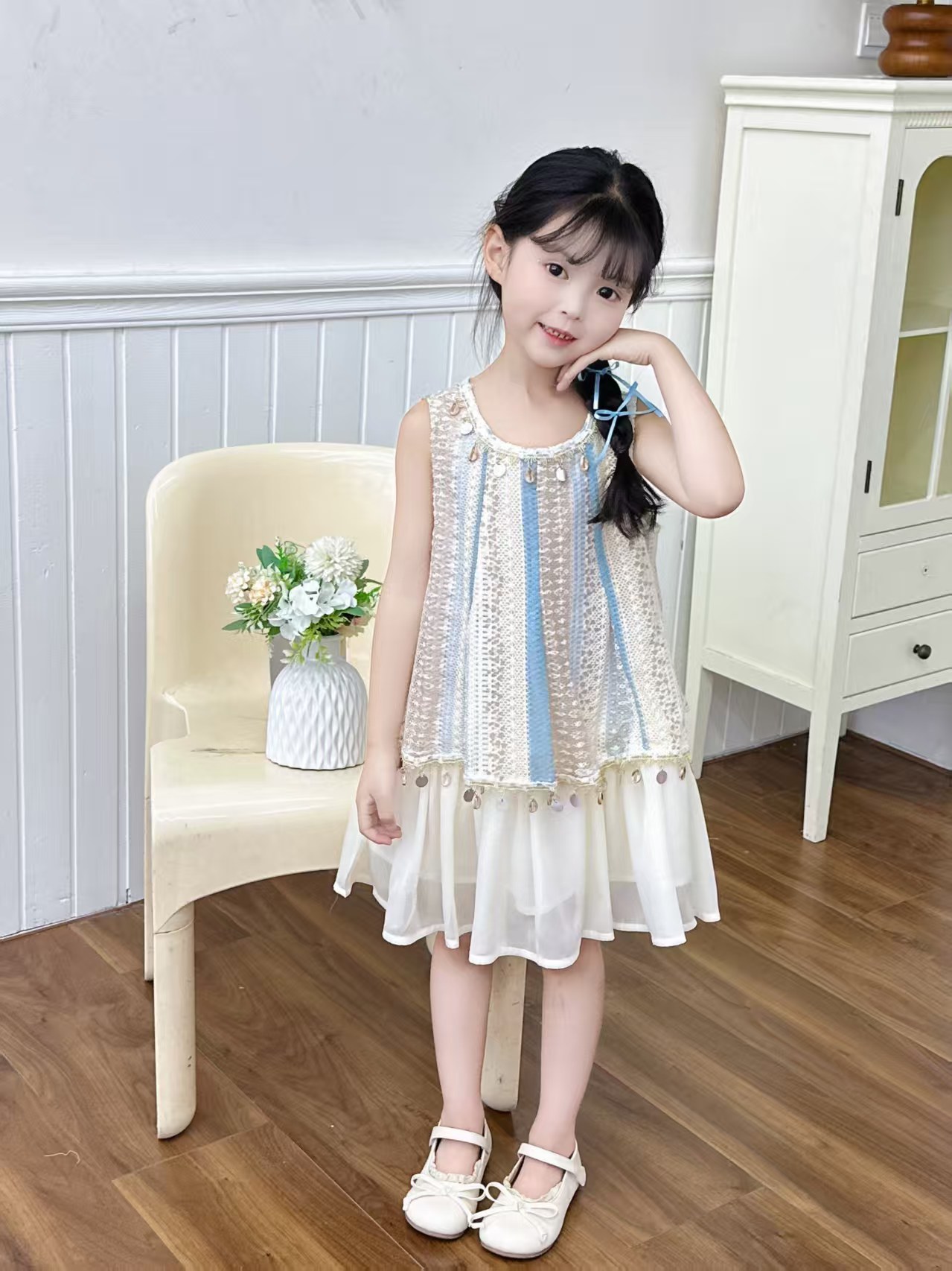 1806女童连衣裙夏装新款洋气儿童波西米亚裙子女孩无袖背心公主裙