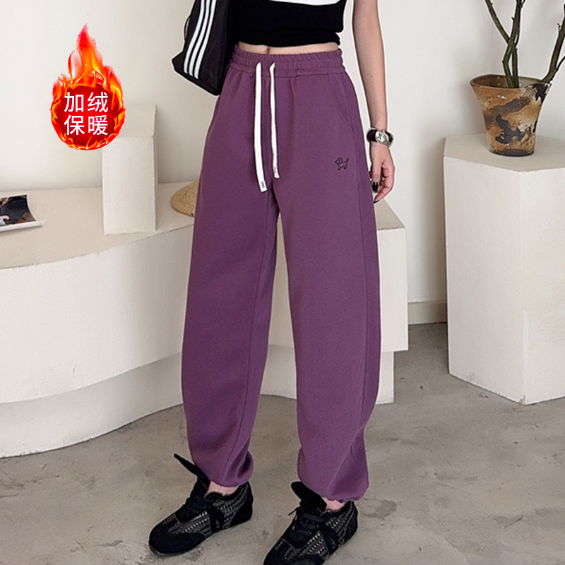 【加绒加厚收口卫裤】冬季新款长裤女显瘦收胯保暖宽松收口百搭图案
