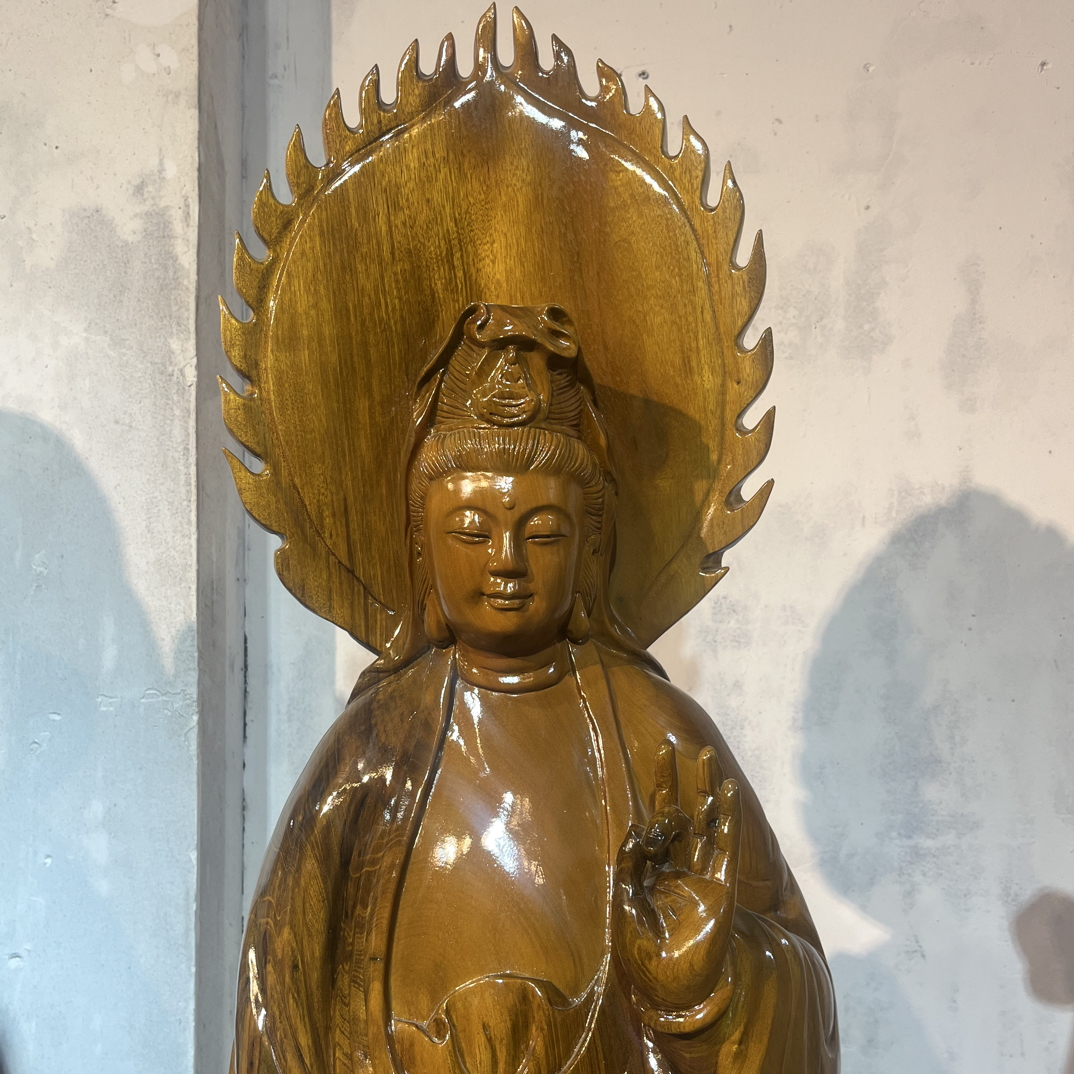 金丝楠木南海观音落地摆件