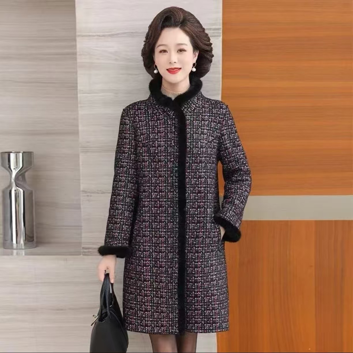 [直播专属]秋冬季新款貂绒外套两面穿千鸟格气质轻奢保暖639-1