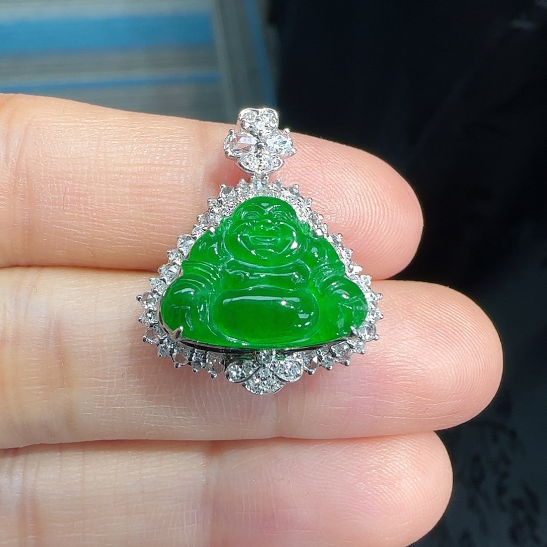 翡翠吊坠(不含链)18K金镶嵌