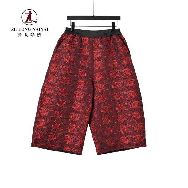 泽龙奶奶520立体玫瑰花直筒新款阔脚裤