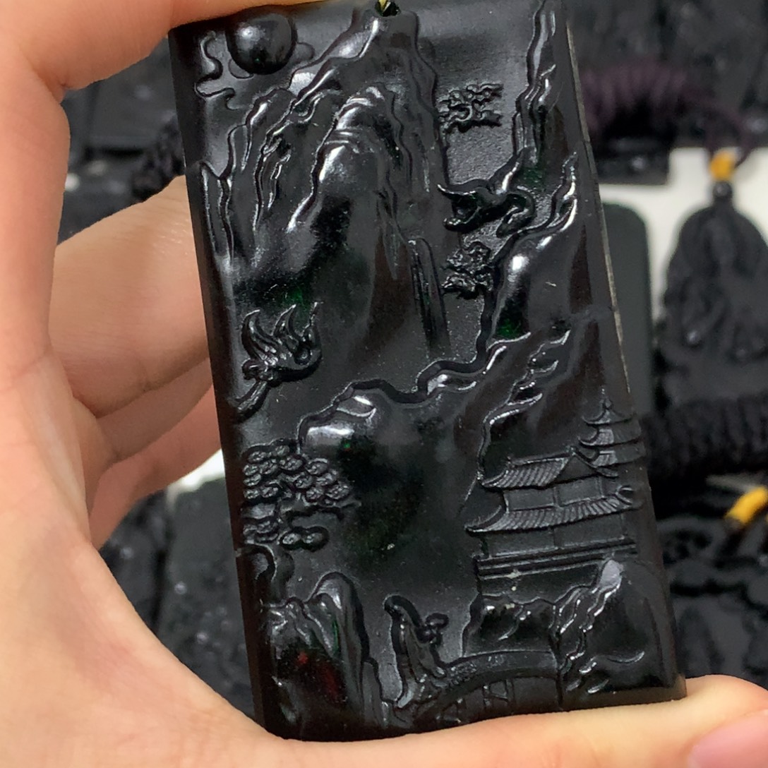 天然缅甸a货钢琴黑挂件