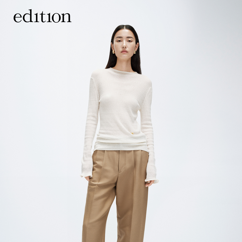 【商场同款】edition春款轻薄卷边修身打底衫#EBD1SWTK07